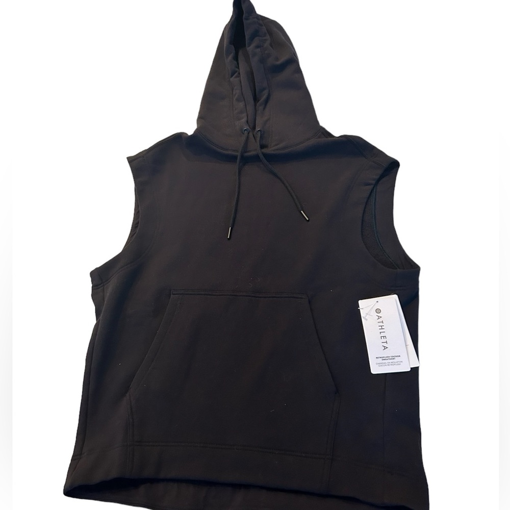 NEW Athleta Sweatshirt Sleeveless Hoodie Black Retroplush Cocoon  XXS - Picture 3 of 5